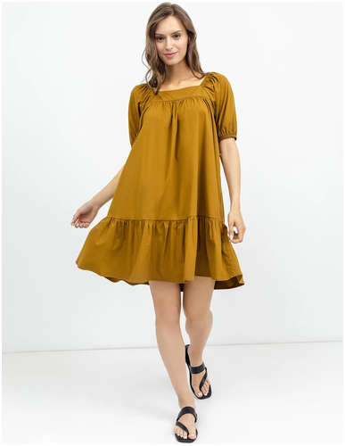 Однотонное платье коричневого цвета с широкими рукавами и вырезом Mark Formelle / 103165951