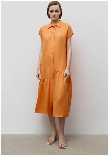 Льняное платье-рубашка миди с оборками BAON B4523025 / 11532222