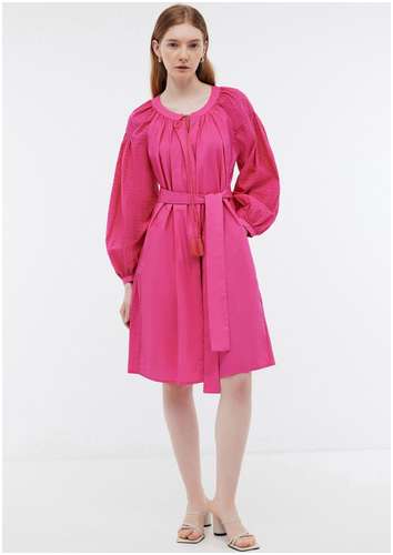 Платье свободного силуэта из хлопка с поясом BAON B4524033 / 11545325 - вид 2