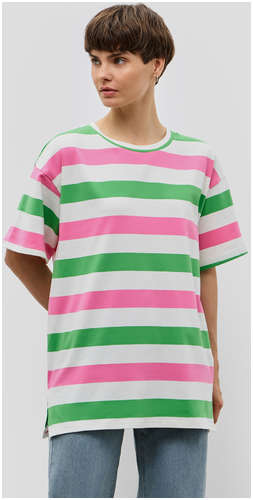 Удлиненная хлопковая футболка оверсайз в полоску BAON B2323078 / 11532922