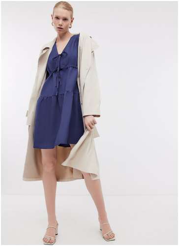 Платье мини в стиле бэби-долл из льна и вискозы BAON B4524077 / 11543265 - вид 2