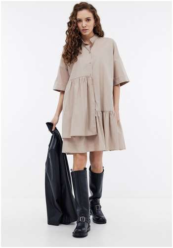 Хлопковое асимметричное платье-рубашка BAON B4523026 / 11541370 - вид 2